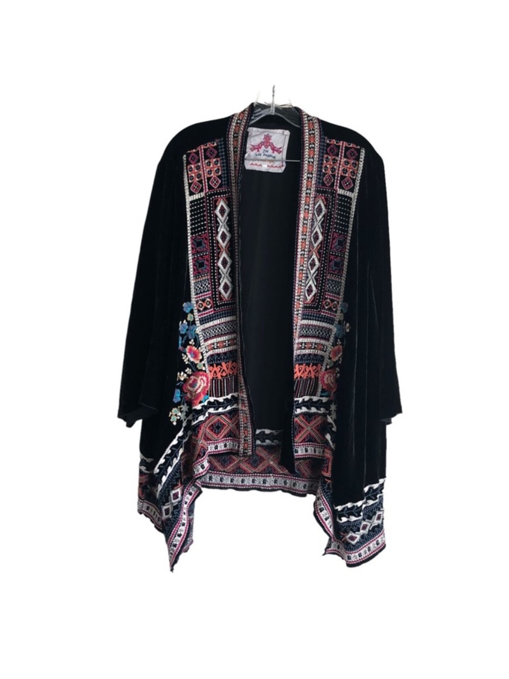Embroidered Black Velvet Open-Front Women’s Sweater Kimono
